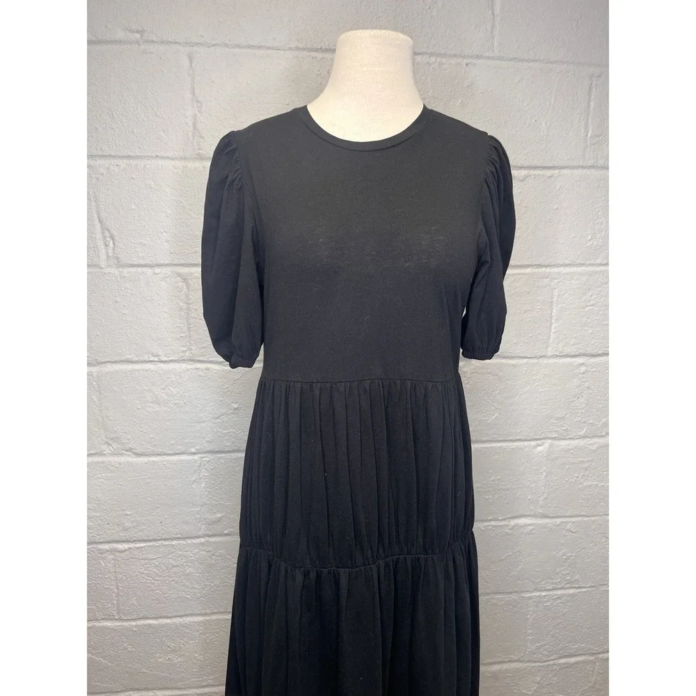 Zara‎ Tiered Maxi Dress Medium Black 100% Cotton Boho Witchy Whimsigoth Sleeves
